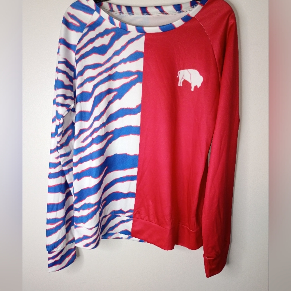 Buffalo Bill'  Top Long Sleeve Colorblock Zebra Tee with Buffalo Graphic